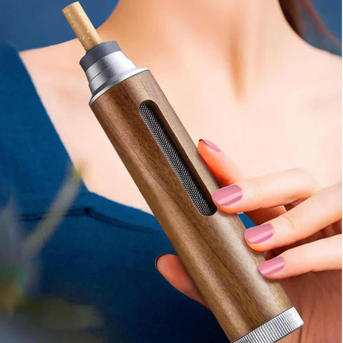 Portable Mini Car Ashtray with Lid β Fireproof Walnut