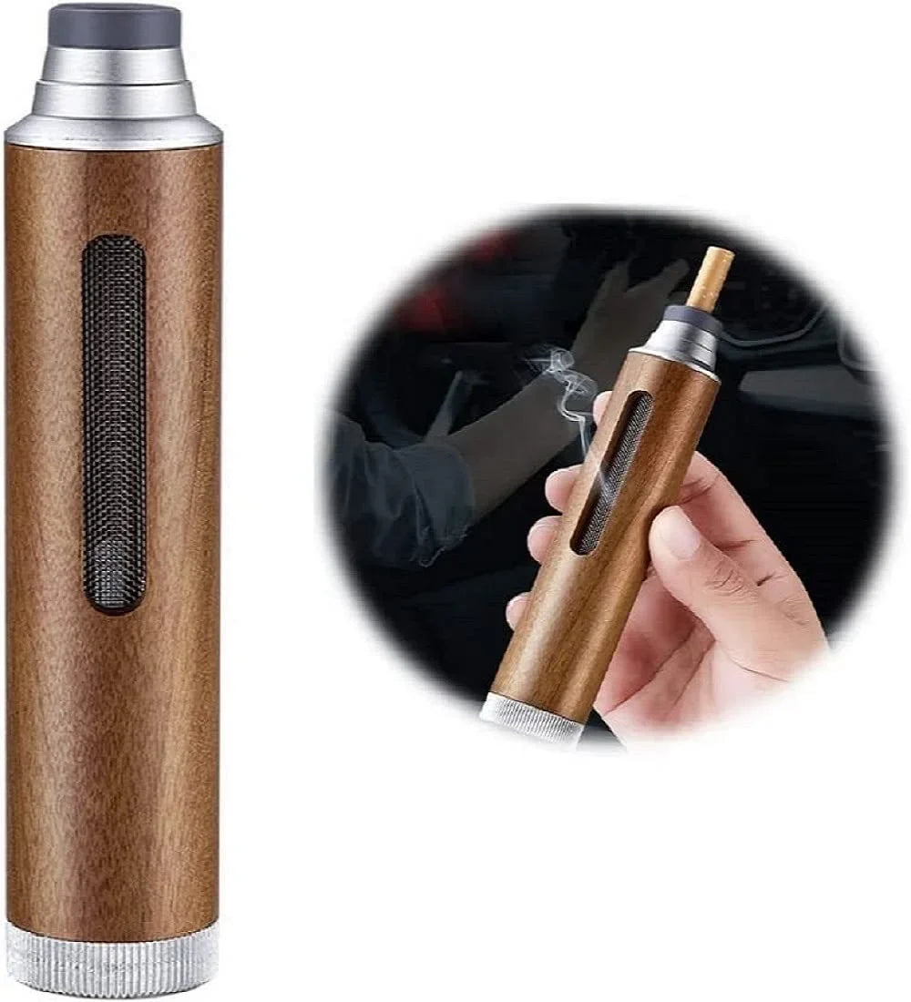 Portable Mini Car Ashtray with Lid β Fireproof Walnut