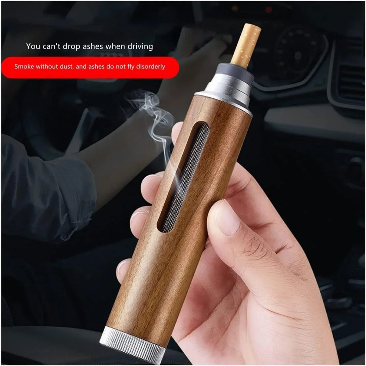 Portable Mini Car Ashtray with Lid β Fireproof Walnut