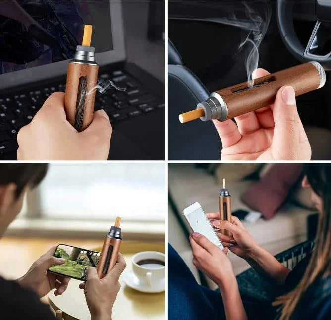 Portable Mini Car Ashtray with Lid β Fireproof Walnut