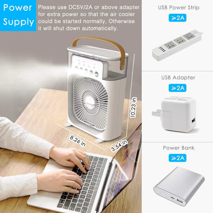 Portable Air Conditioner Fan, Mini Evaporative Air Cooler with 7 Colors LED Lights.