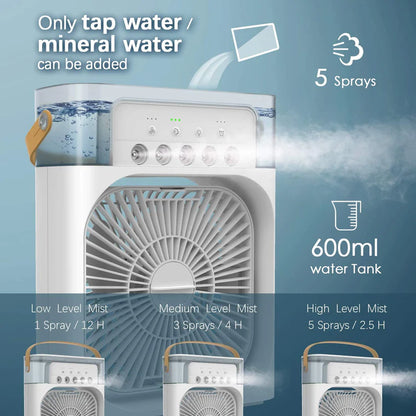 Portable Air Conditioner Fan, Mini Evaporative Air Cooler with 7 Colors LED Lights.