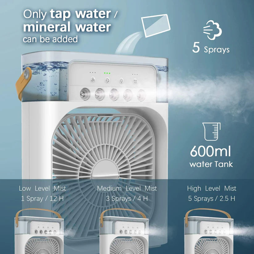 Portable Air Conditioner Fan, Mini Evaporative Air Cooler with 7 Colors LED Lights.