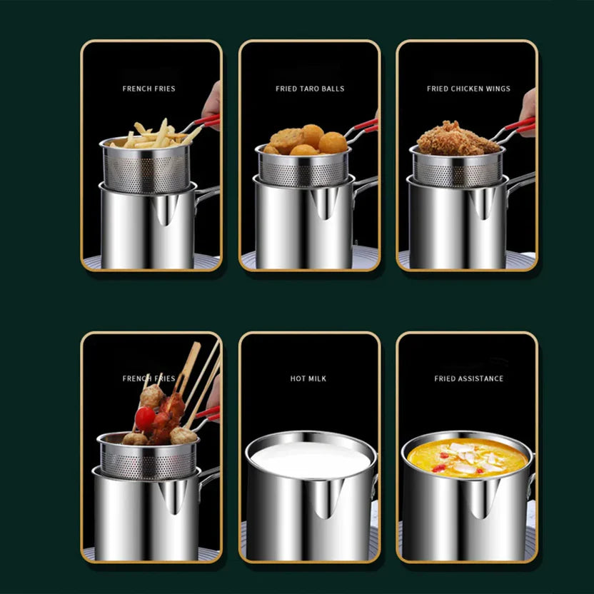 Heavy-Duty Oil Frying Pot with Basket – Crispy, Safe & Easy Cooking