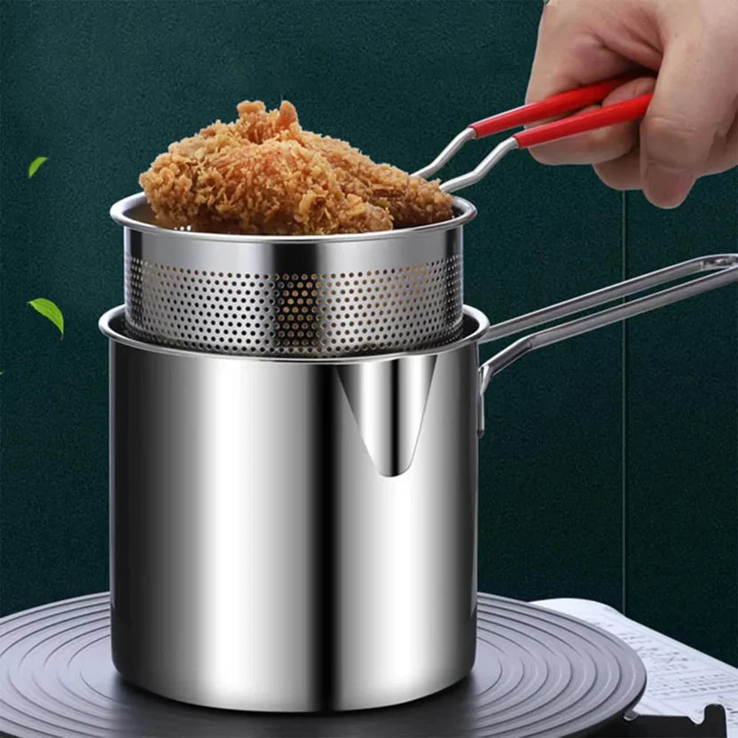 Heavy-Duty Oil Frying Pot with Basket – Crispy, Safe & Easy Cooking