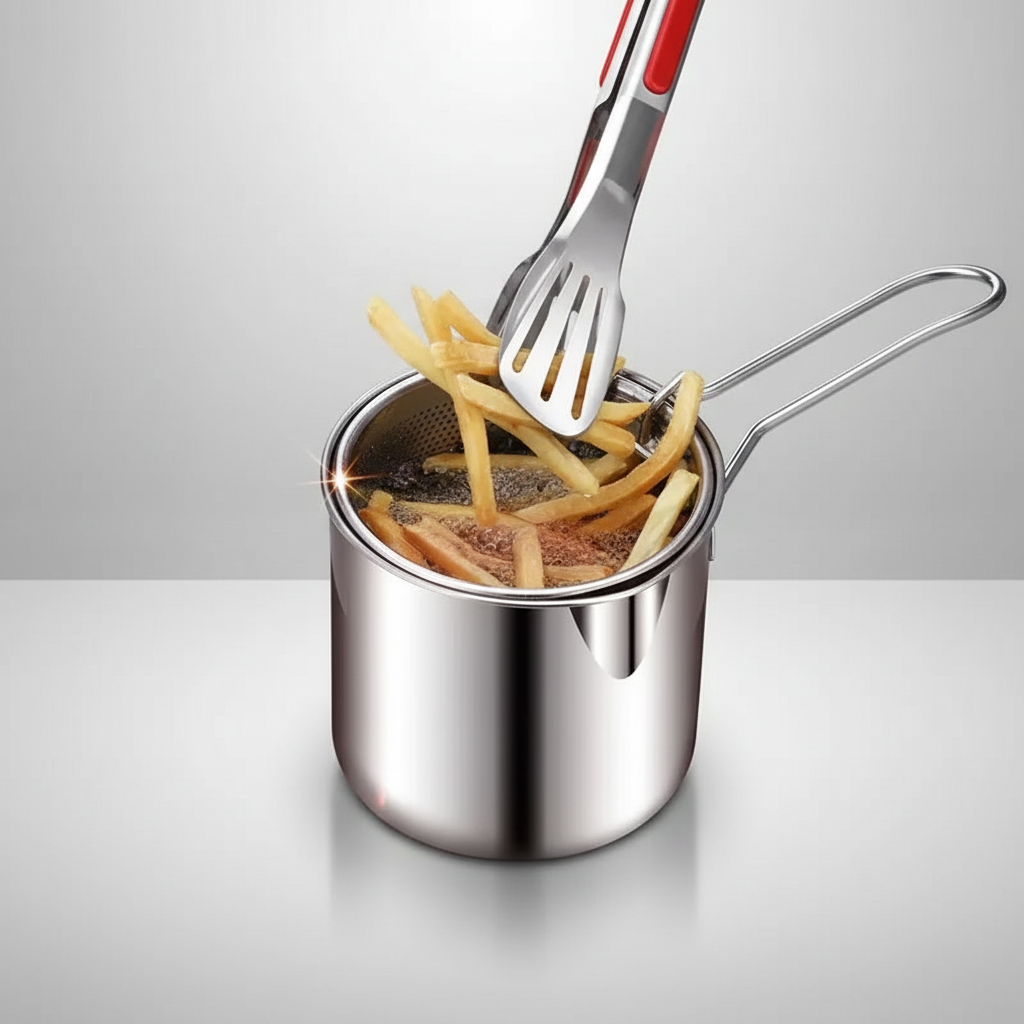 Heavy-Duty Oil Frying Pot with Basket – Crispy, Safe & Easy Cooking